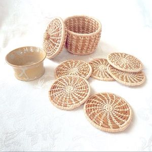 Natural Woven 6pk Cup Mat Set and Ceramics Piece